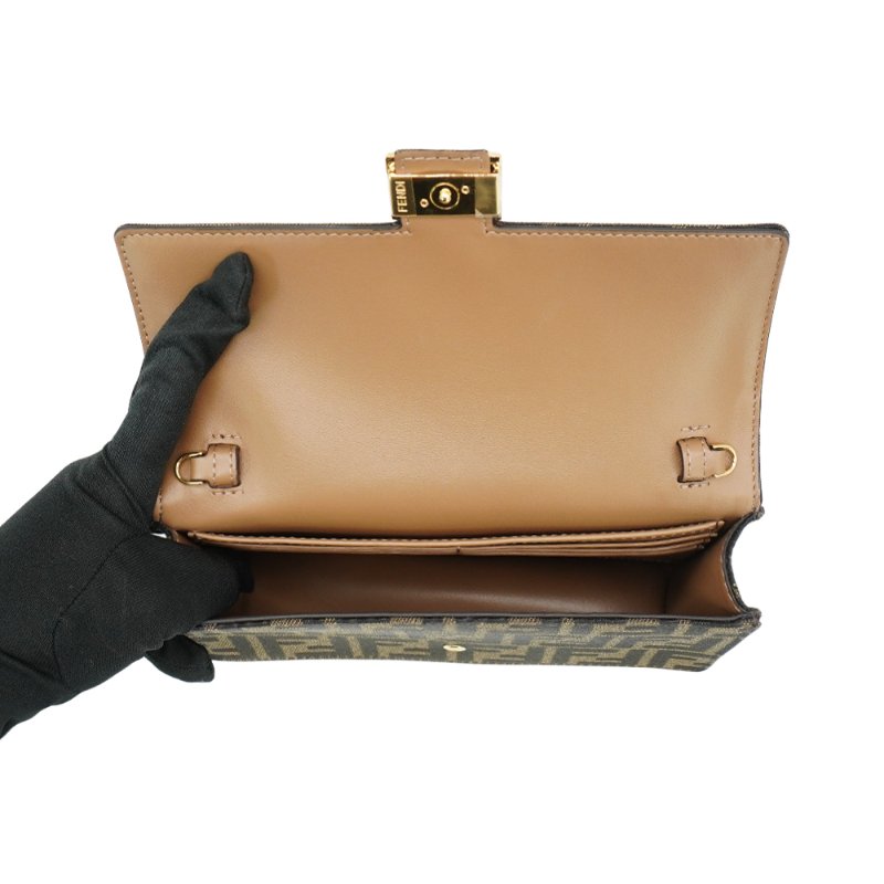 Fendi Baguette 緹花布肩背兩用包Woc(8M0498-咖)-4