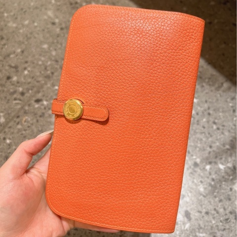 Hermès 愛馬仕 Dogon 愛馬仕橙 金扣長夾｜全皮款｜可放手機｜可改鏈條包