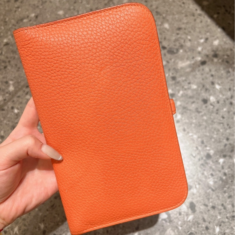 Hermès 愛馬仕 Dogon 愛馬仕橙 金扣長夾｜全皮款｜可放手機｜可改鏈條包-1