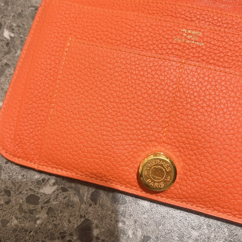 Hermès 愛馬仕 Dogon 愛馬仕橙 金扣長夾｜全皮款｜可放手機｜可改鏈條包-4