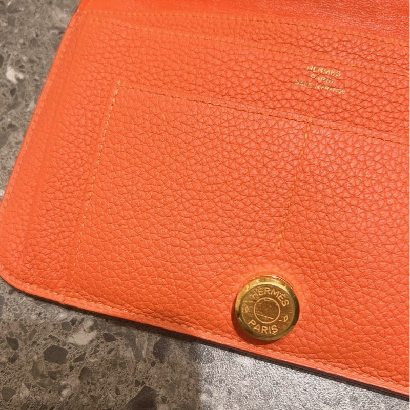 Hermès 愛馬仕 Dogon 愛馬仕橙 金扣長夾｜全皮款｜可放手機｜可改鏈條包-5