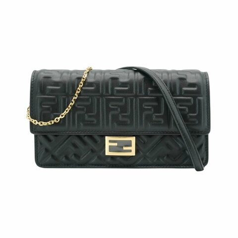 Fendi Baguette 全皮壓紋肩背兩用包Woc(8M0498-黑)