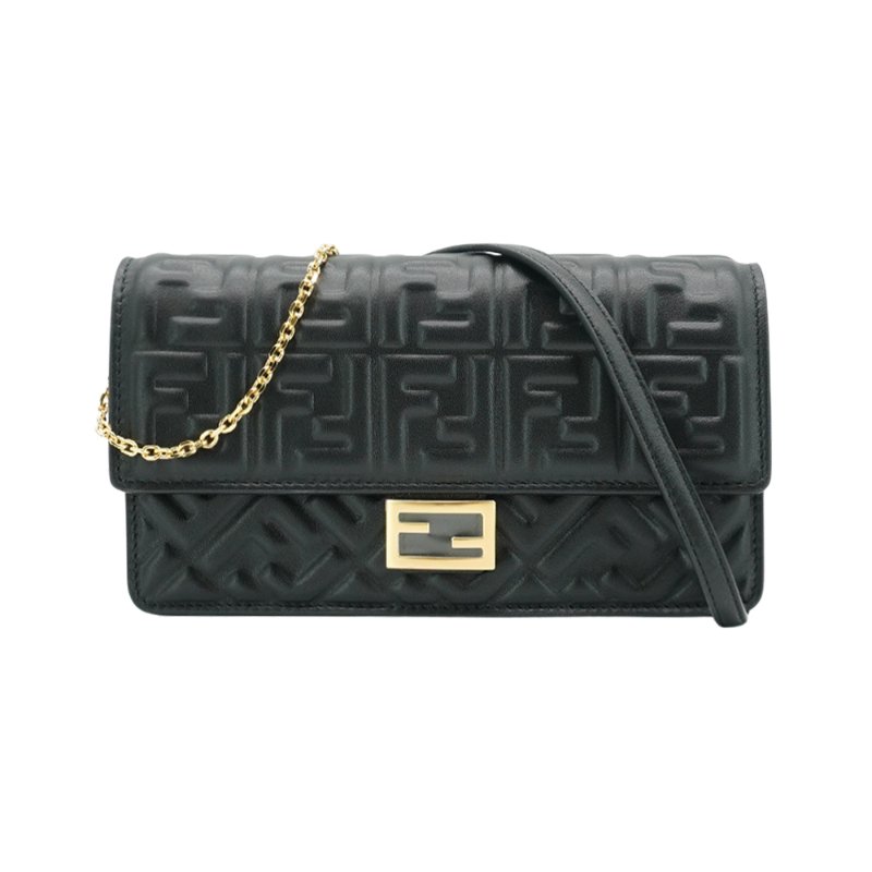 Fendi Baguette 全皮壓紋肩背兩用包Woc(8M0498-黑)-0