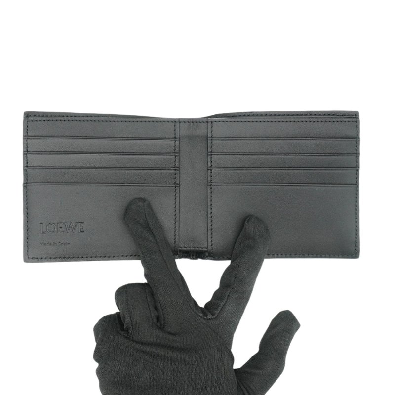 Loewe 粒面小牛皮八卡對開短夾(深灰)-4
