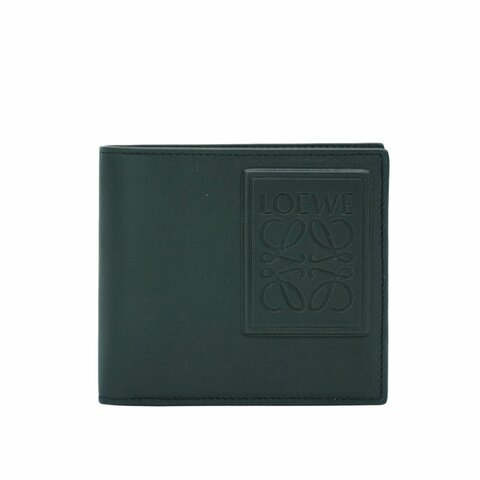 Loewe 滑面皮革品牌浮雕logo八卡對開短夾(黑)