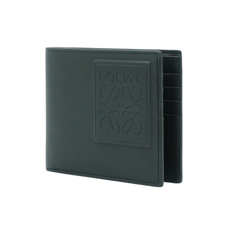 Loewe 滑面皮革品牌浮雕logo八卡對開短夾(黑)-1