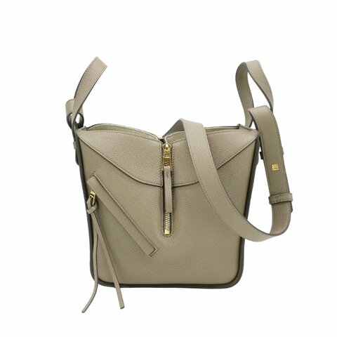 Loewe 柔軟粒面金釦小牛皮吊床包(灰褐)