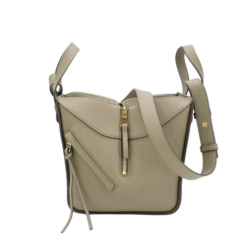 Loewe 柔軟粒面金釦小牛皮吊床包(灰褐)-0