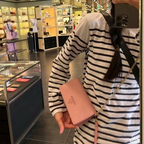 PRADA Saffiano粉色肩背鏈條包18.5*9.5*3.5 98新配件盒子塵袋