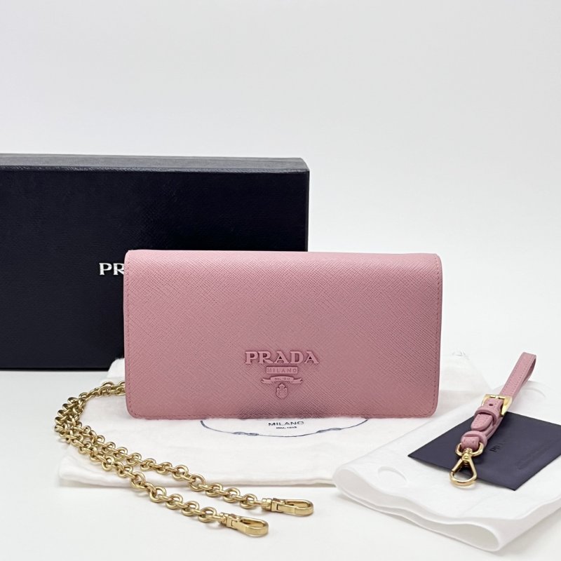 PRADA Saffiano粉色肩背鏈條包18.5*9.5*3.5 98新配件盒子塵袋-1
