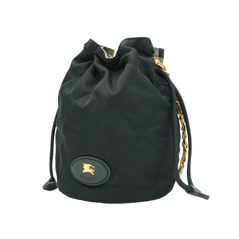 Burberry 展示品 菱格尼龍金鍊斜背水桶包(81184491-黑)-1