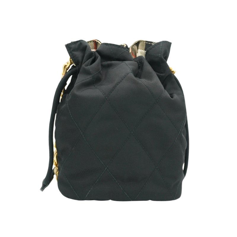 Burberry 展示品 菱格尼龍金鍊斜背水桶包(81184491-黑)-2