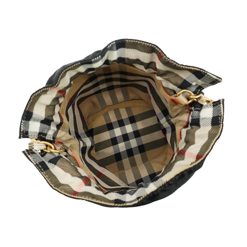 Burberry 展示品 菱格尼龍金鍊斜背水桶包(81184491-黑)-4