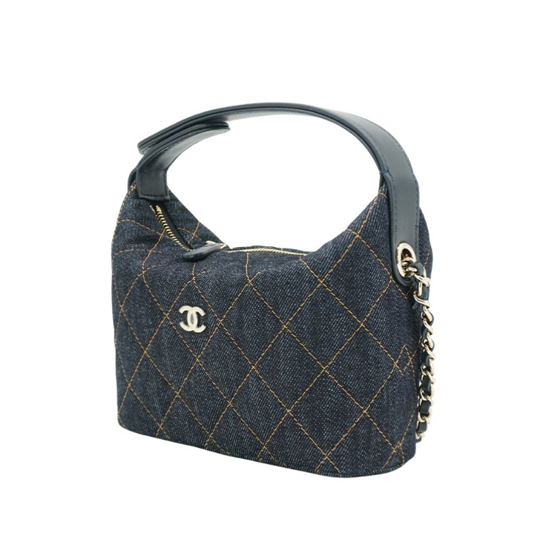 Chanel 牛仔布金釦鏈帶斜背包(AP4386-深藍)-2