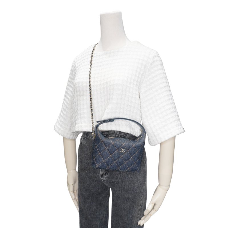 Chanel 牛仔布金釦鏈帶斜背包(AP4386-深藍)-6