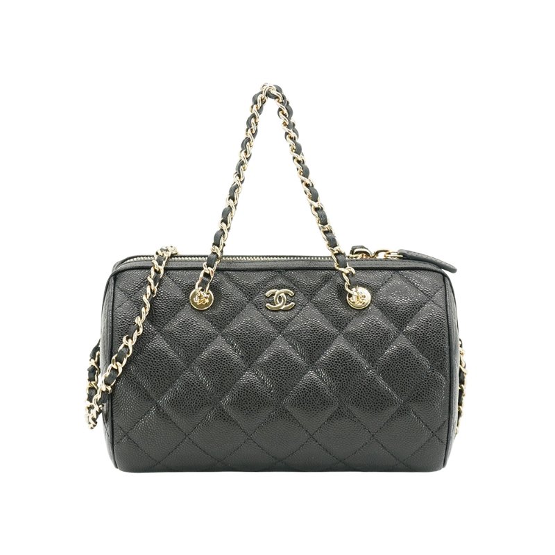 Chanel 展示品 粒紋牛皮金釦圓桶兩用包(AP4474-黑)-1