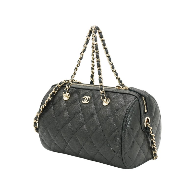 Chanel 展示品 粒紋牛皮金釦圓桶兩用包(AP4474-黑)-2
