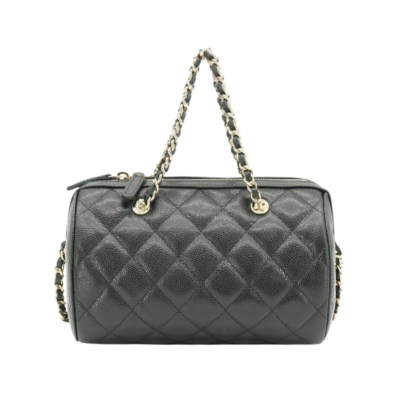 Chanel 展示品 粒紋牛皮金釦圓桶兩用包(AP4474-黑)-3