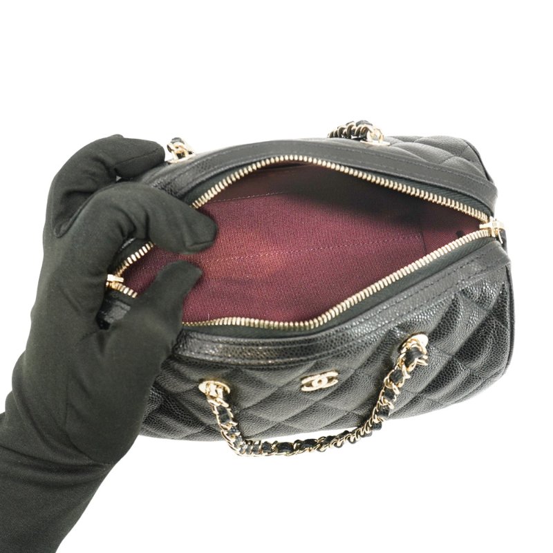 Chanel 展示品 粒紋牛皮金釦圓桶兩用包(AP4474-黑)-5