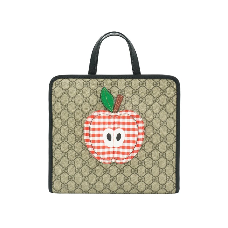 Gucci 黑邊帆布立體蘋果手提包(648797-卡其/黑)-0