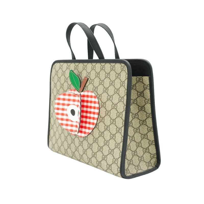 Gucci 黑邊帆布立體蘋果手提包(648797-卡其/黑)-1