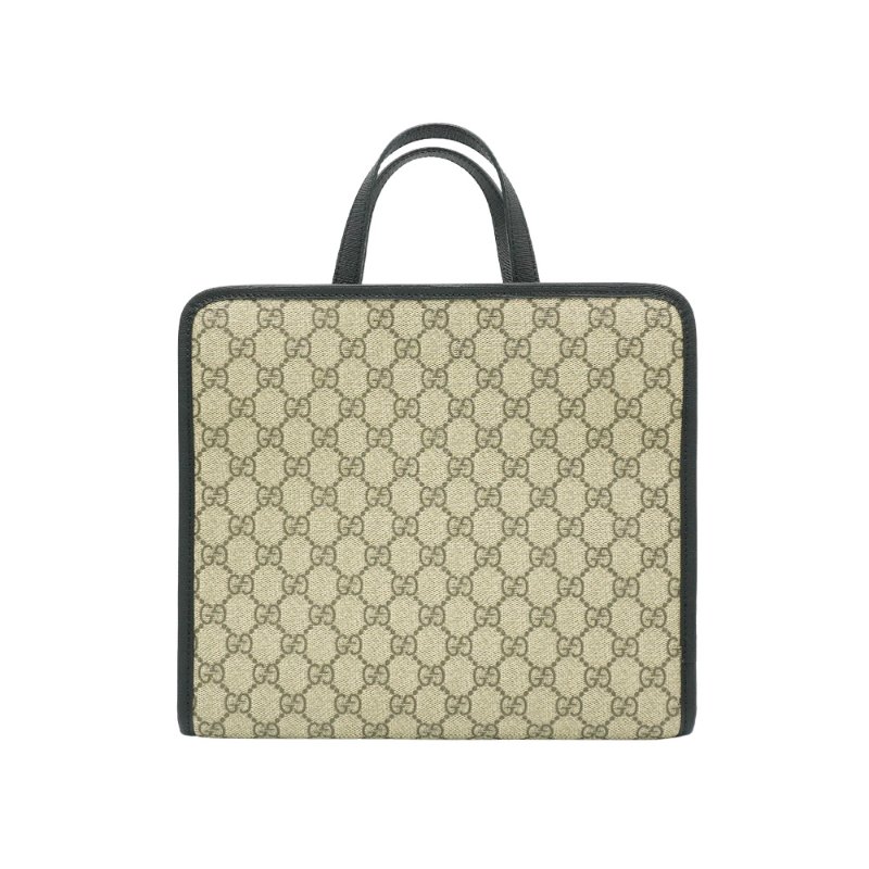 Gucci 黑邊帆布立體蘋果手提包(648797-卡其/黑)-2