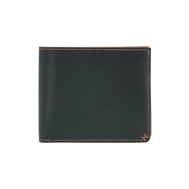 Hermes 展示品 Evergrain H Sellier 小牛皮拚色短夾(黑/金棕)-0