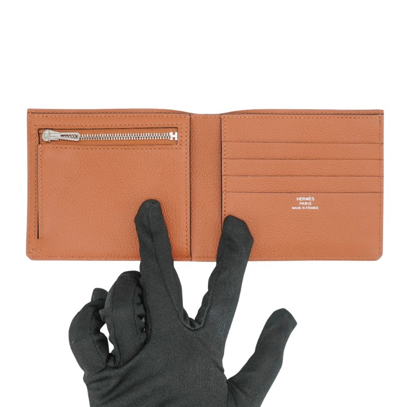 Hermes 展示品 Evergrain H Sellier 小牛皮拚色短夾(黑/金棕)-4