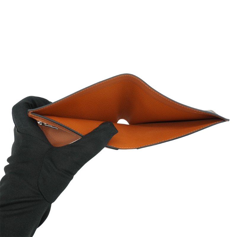 Hermes 展示品 Evergrain H Sellier 小牛皮拚色短夾(黑/金棕)-5