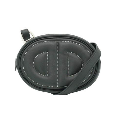 Hermes In The Loop 牛皮銀釦豬鼻腰包(黑)