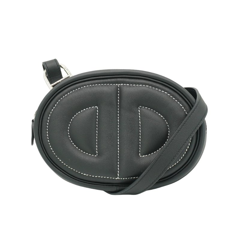 Hermes In The Loop 牛皮銀釦豬鼻腰包(黑)-0