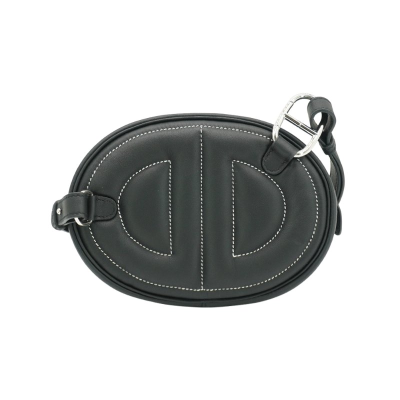 Hermes In The Loop 牛皮銀釦豬鼻腰包(黑)-2