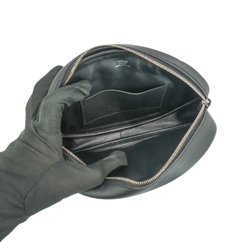 Hermes In The Loop 牛皮銀釦豬鼻腰包(黑)-4