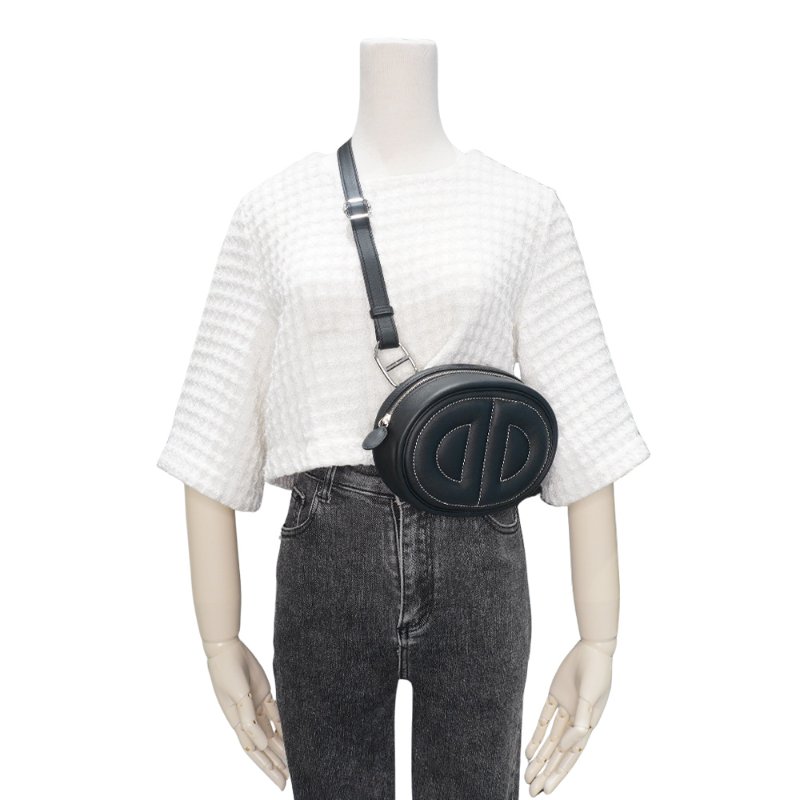 Hermes In The Loop 牛皮銀釦豬鼻腰包(黑)-5