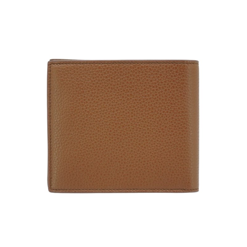 YSL 金Logo粒面牛皮品牌八卡對開男短夾(607727-摩卡色)-2