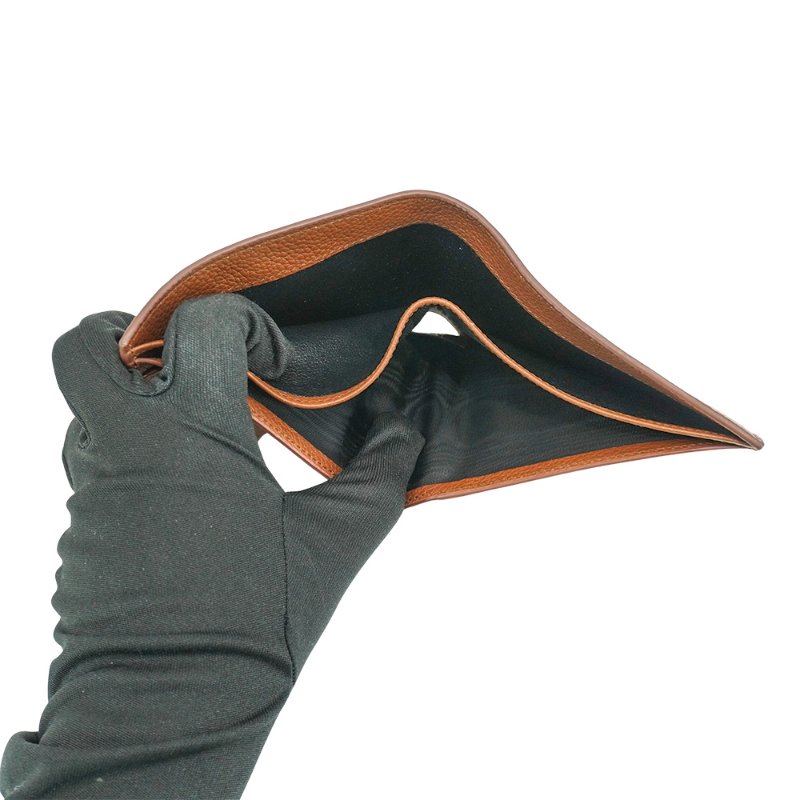 YSL 金Logo粒面牛皮品牌八卡對開男短夾(607727-摩卡色)-5