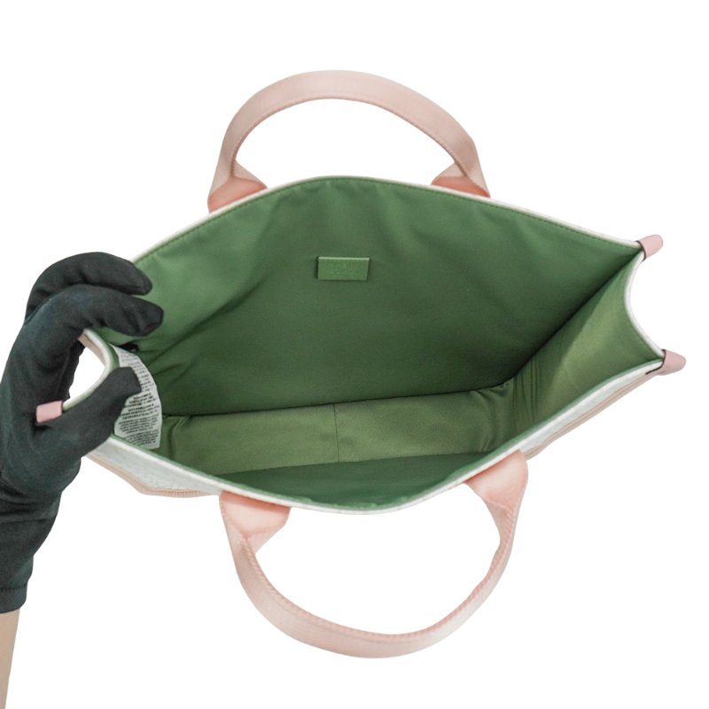 Gucci 粉邊帆布貓咪印花手提托特包(605831-粉/白)-4