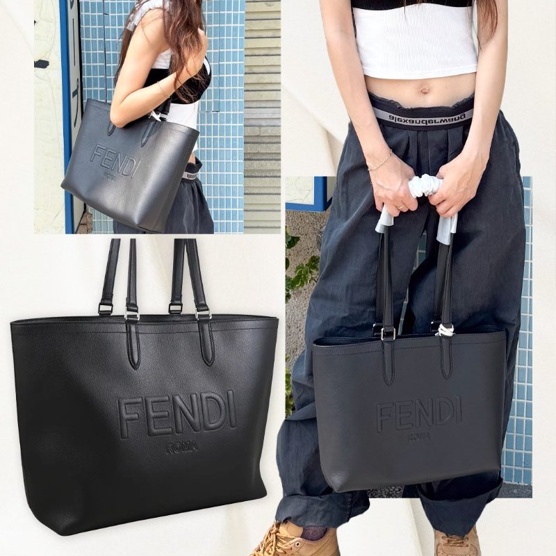 Fendi 壓紋牛皮肩背托特包(7VA629-黑)-0