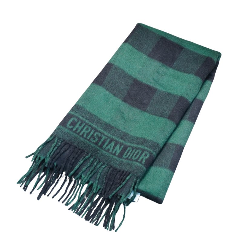 Dior 安哥拉羊毛格紋圍巾(綠/黑)-0
