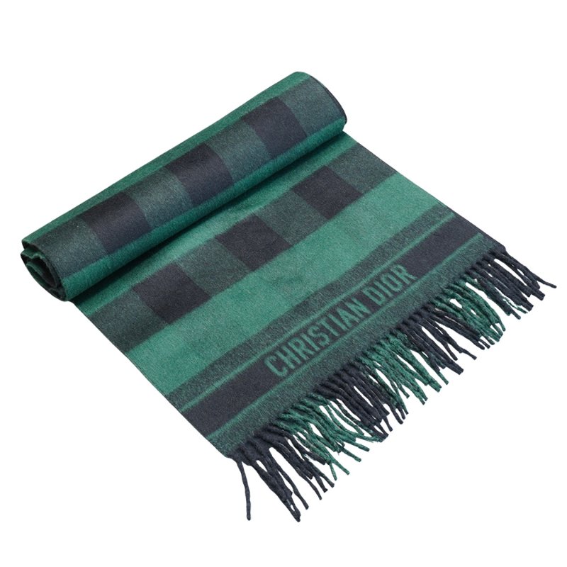 Dior 安哥拉羊毛格紋圍巾(綠/黑)-1