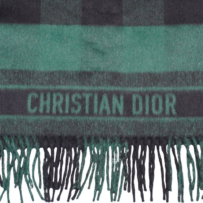 Dior 安哥拉羊毛格紋圍巾(綠/黑)-2