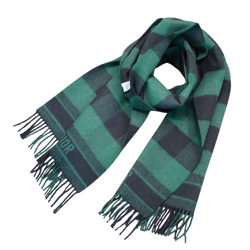 Dior 安哥拉羊毛格紋圍巾(綠/黑)-3