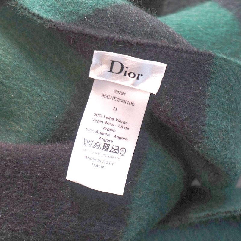 Dior 安哥拉羊毛格紋圍巾(綠/黑)-4