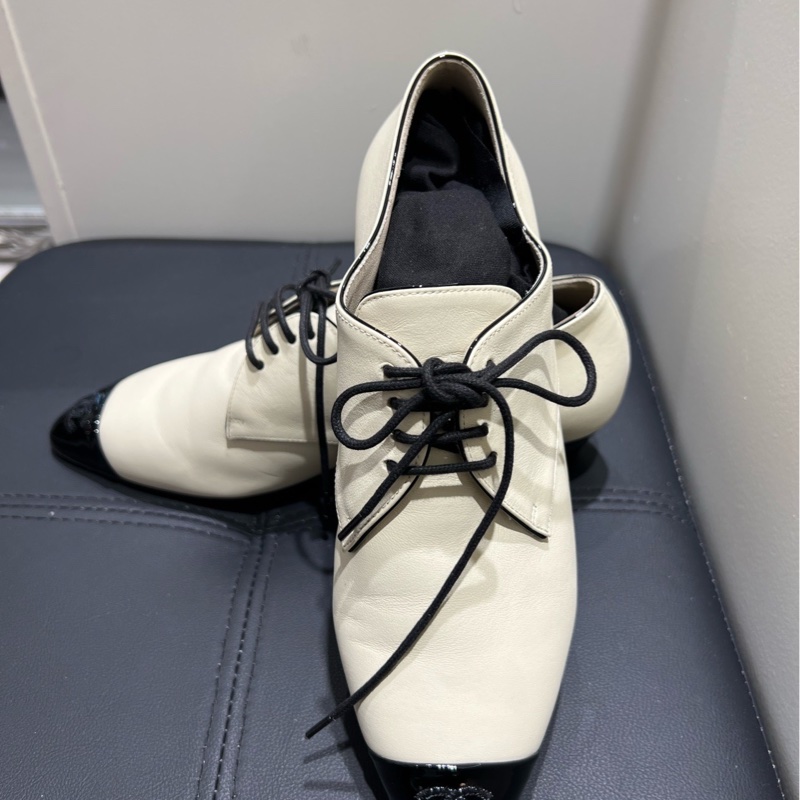 閒置未使用 香奈兒CHANEL 休閒尖角粗跟鞋子 38C碼-1