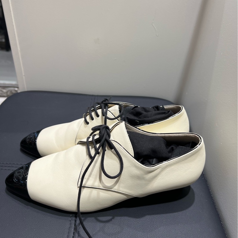 閒置未使用 香奈兒CHANEL 休閒尖角粗跟鞋子 38C碼-2