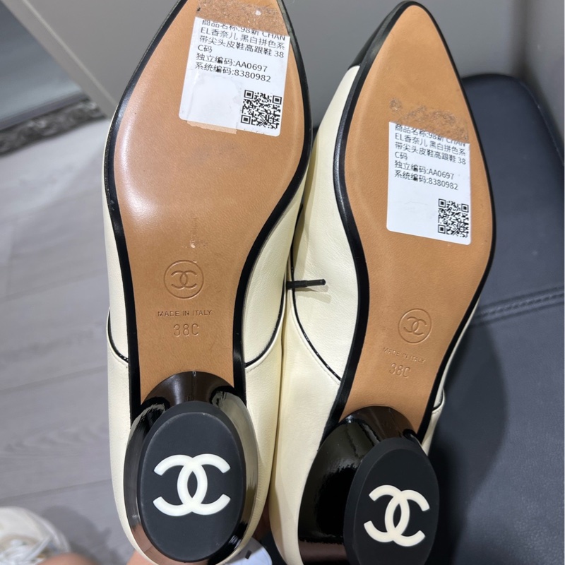 閒置未使用 香奈兒CHANEL 休閒尖角粗跟鞋子 38C碼-5