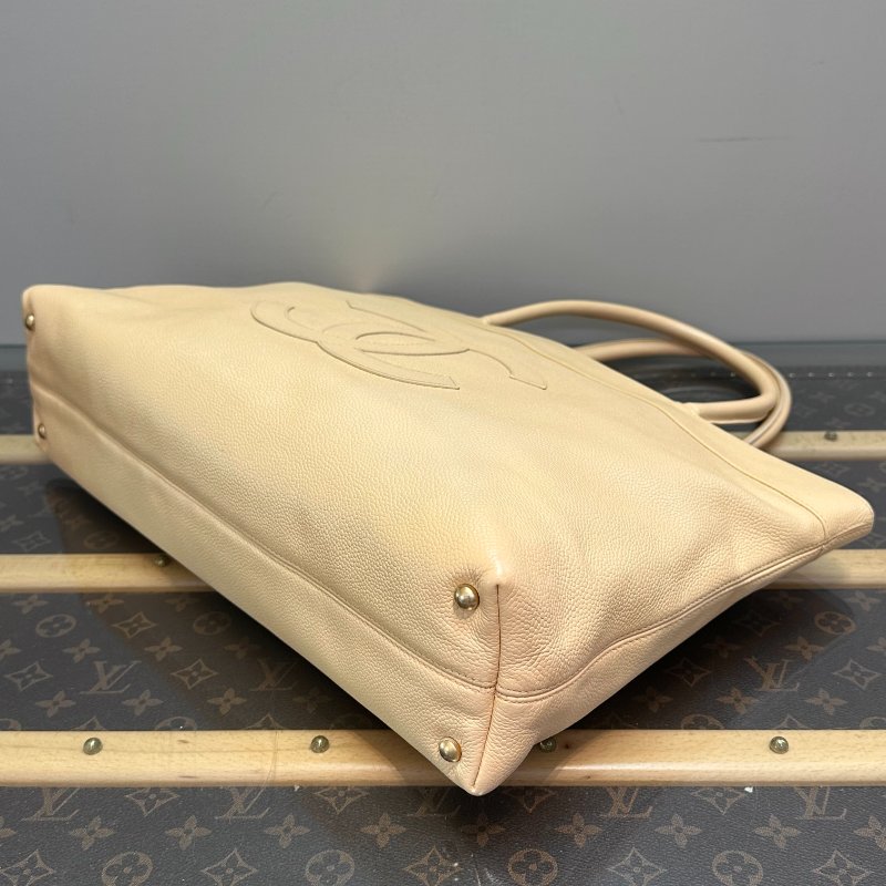 CHANEL 米黃色荔枝紋牛皮 手提肩背托特包 40*24*10 98新配件塵袋-2