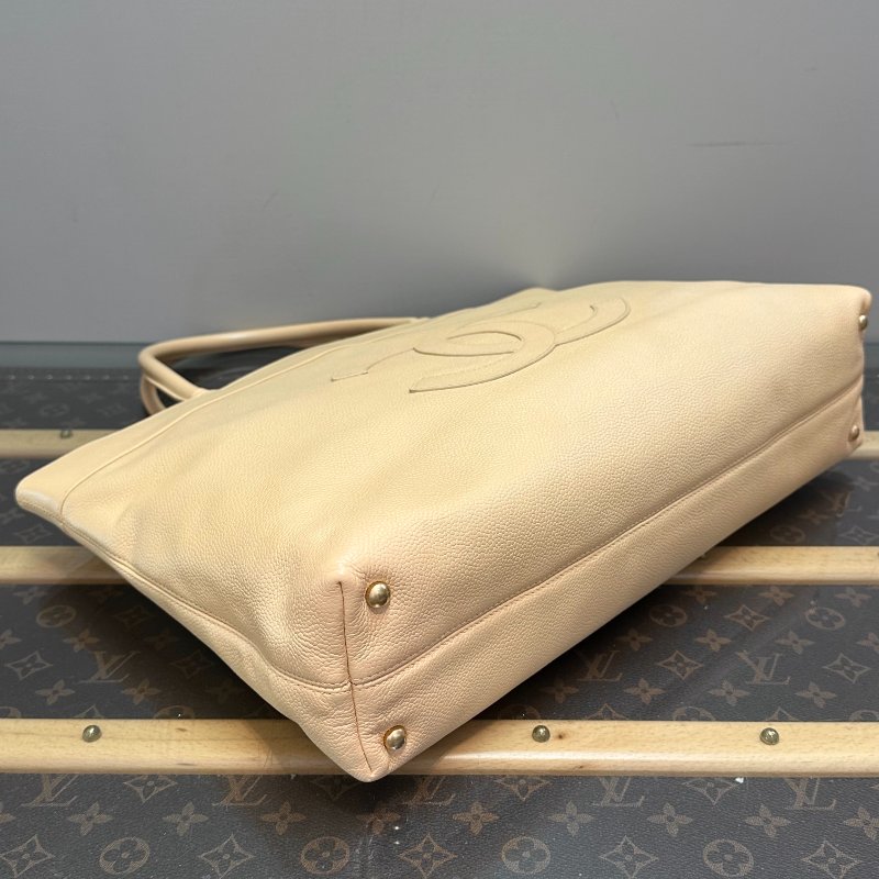 CHANEL 米黃色荔枝紋牛皮 手提肩背托特包 40*24*10 98新配件塵袋-3