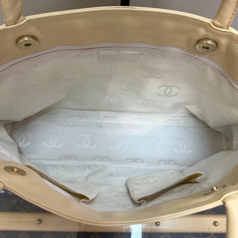 CHANEL 米黃色荔枝紋牛皮 手提肩背托特包 40*24*10 98新配件塵袋-6