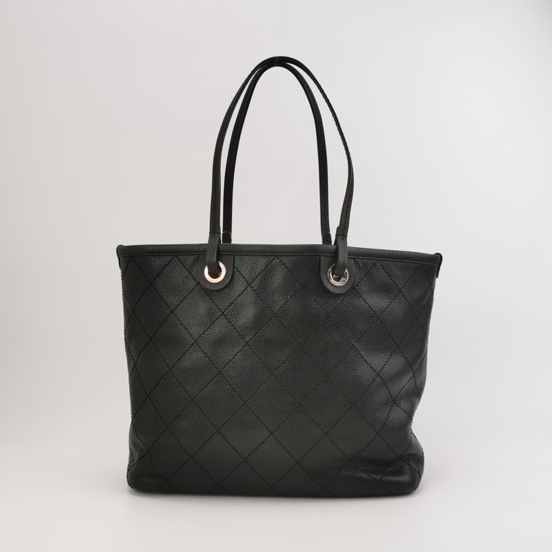 Chanel 牛皮純色菱格絎縫單肩包 尺寸約33x29-3